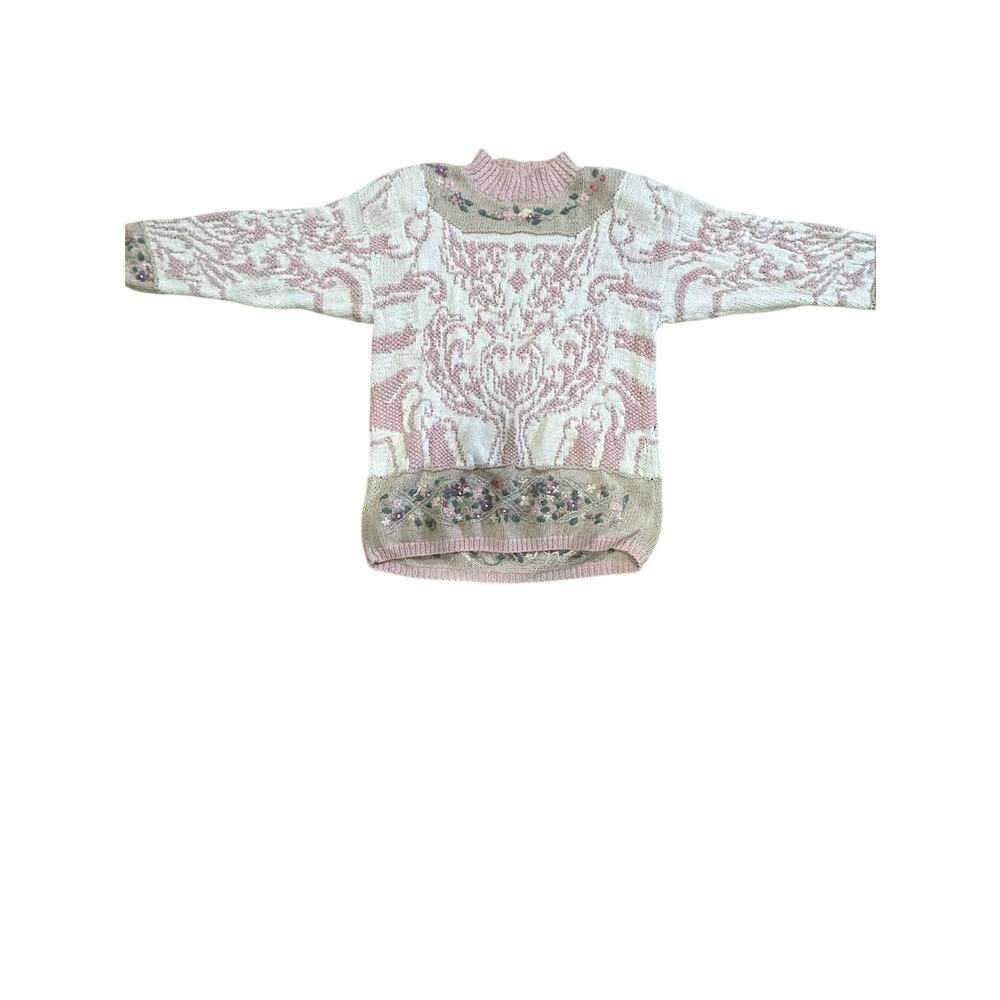 Vintage Venezia Hand Knit Ramie Cotton Pink Floral Embroidered Sweater Hong Kong
